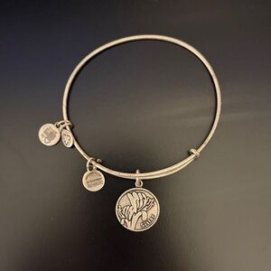 Alex and Ani Silver 'Sister' Floral Charm Bangle